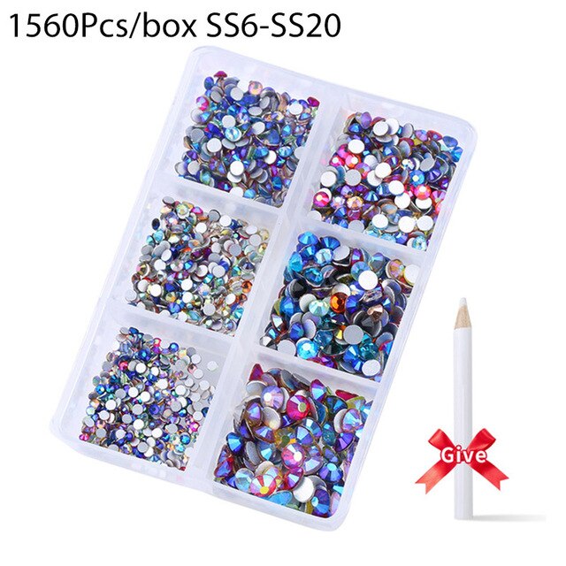 1680 Pcs/box Nail Art Rhinestones Decorations Supplies Crystal Mixed Size Rhinestone Set For Art Nail Decoration Accessories