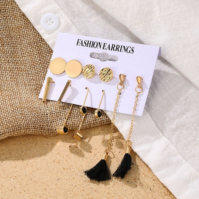 Fashion Women's Earrings Set Pearl Crystal Stud Earrings For Women 2020 Boho Geometric Round Flower Tassel Earrings Punk Jewelry