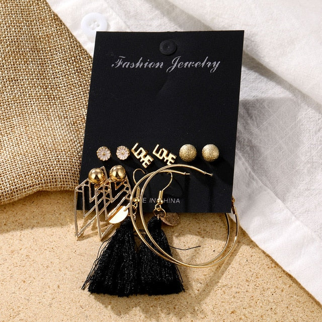 Fashion Women's Earrings Set Pearl Crystal Stud Earrings For Women 2020 Boho Geometric Round Flower Tassel Earrings Punk Jewelry