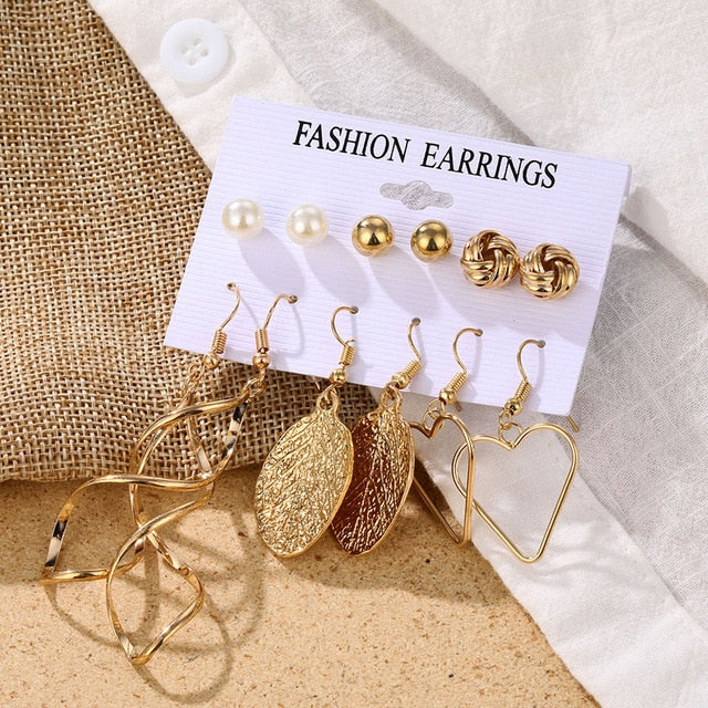 Fashion Women's Earrings Set Pearl Crystal Stud Earrings For Women 2020 Boho Geometric Round Flower Tassel Earrings Punk Jewelry