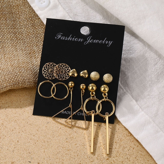 Fashion Women's Earrings Set Pearl Crystal Stud Earrings For Women 2020 Boho Geometric Round Flower Tassel Earrings Punk Jewelry