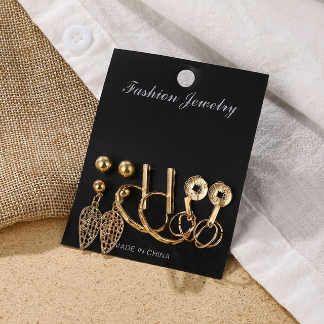 Fashion Women's Earrings Set Pearl Crystal Stud Earrings For Women 2020 Boho Geometric Round Flower Tassel Earrings Punk Jewelry