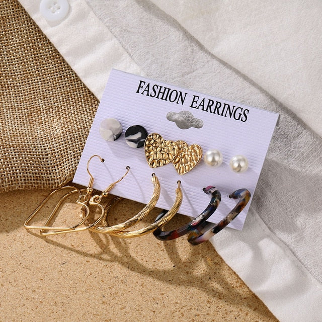 Fashion Women's Earrings Set Pearl Crystal Stud Earrings For Women 2020 Boho Geometric Round Flower Tassel Earrings Punk Jewelry