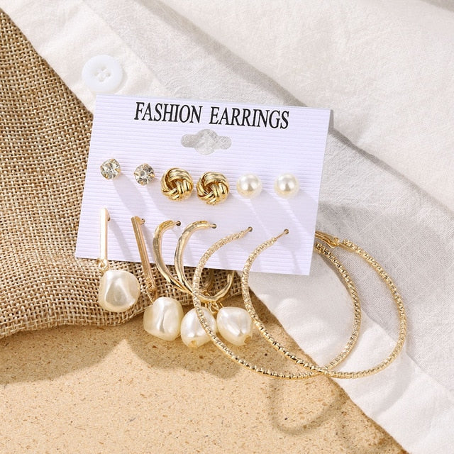 Fashion Women's Earrings Set Pearl Crystal Stud Earrings For Women 2020 Boho Geometric Round Flower Tassel Earrings Punk Jewelry