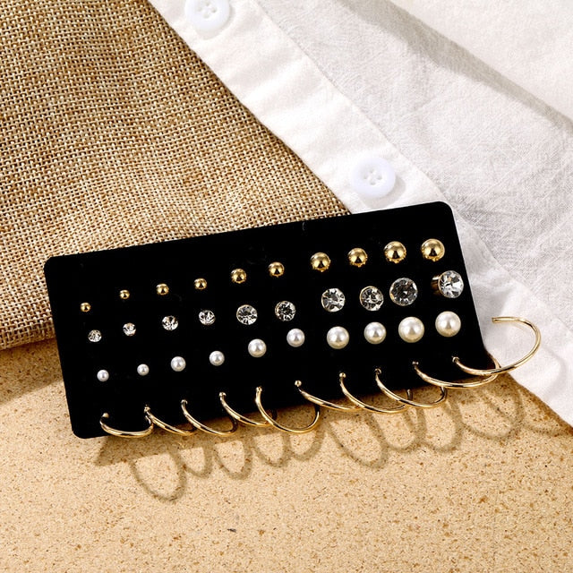 Fashion Women's Earrings Set Pearl Crystal Stud Earrings For Women 2020 Boho Geometric Round Flower Tassel Earrings Punk Jewelry