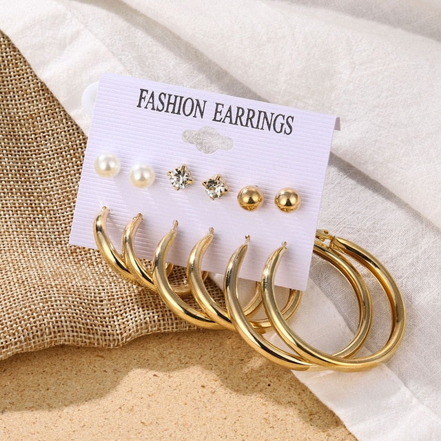 Fashion Women's Earrings Set Pearl Crystal Stud Earrings For Women 2020 Boho Geometric Round Flower Tassel Earrings Punk Jewelry