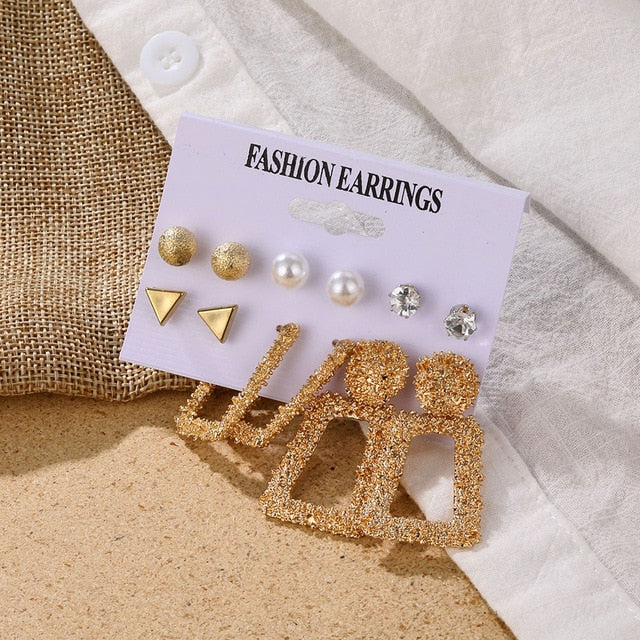 Fashion Women's Earrings Set Pearl Crystal Stud Earrings For Women 2020 Boho Geometric Round Flower Tassel Earrings Punk Jewelry