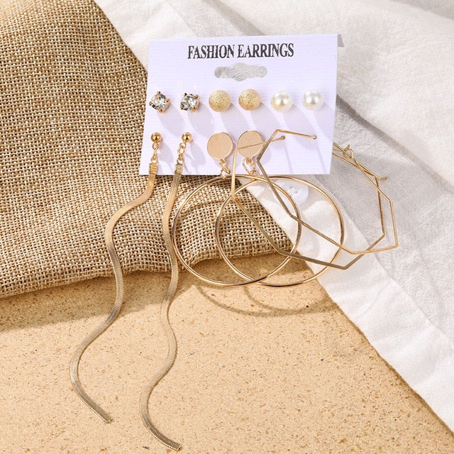 Fashion Women's Earrings Set Pearl Crystal Stud Earrings For Women 2020 Boho Geometric Round Flower Tassel Earrings Punk Jewelry