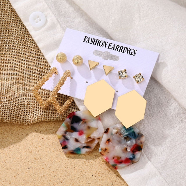 Fashion Women's Earrings Set Pearl Crystal Stud Earrings For Women 2020 Boho Geometric Round Flower Tassel Earrings Punk Jewelry