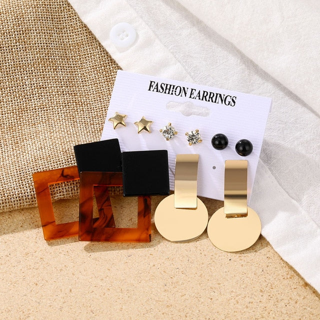 Fashion Women's Earrings Set Pearl Crystal Stud Earrings For Women 2020 Boho Geometric Round Flower Tassel Earrings Punk Jewelry