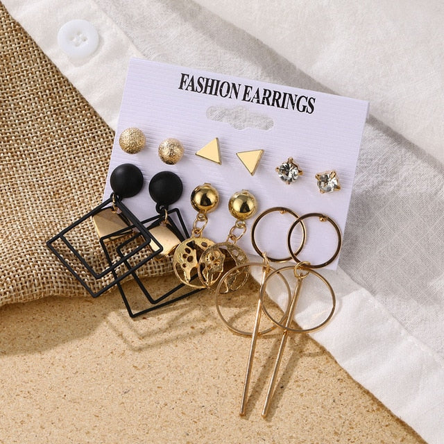 Fashion Women's Earrings Set Pearl Crystal Stud Earrings For Women 2020 Boho Geometric Round Flower Tassel Earrings Punk Jewelry