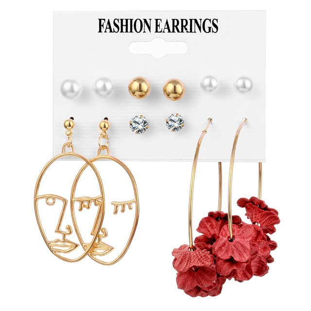 Fashion Women's Earrings Set Pearl Crystal Stud Earrings For Women 2020 Boho Geometric Round Flower Tassel Earrings Punk Jewelry