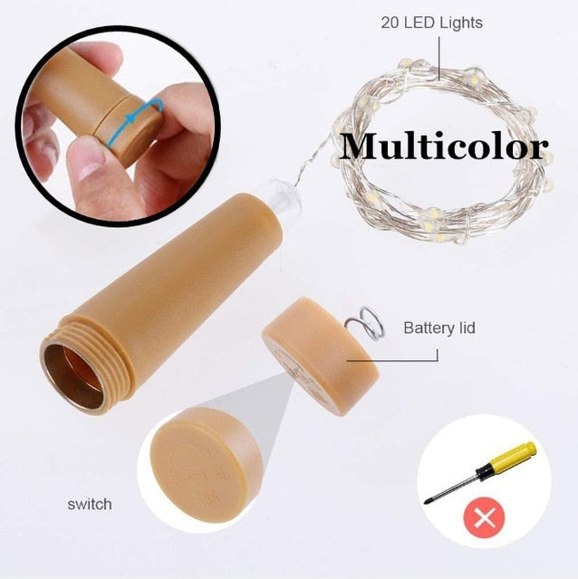 Wine Bottle Cork Lights String 20 LED Fairy Lights Battery Power Party Wedding Christmas Halloween Decoration Bar Bottle Lights
