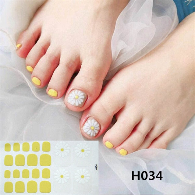 22Tips/Sheet Summer Toenail Stickers Waterproof Non-toxic Sticker Charming Full Toenail Wrap Supplies DIY Nail Art Tool Manicure