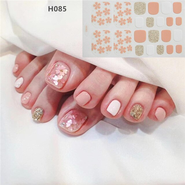 22Tips/Sheet Summer Toenail Stickers Waterproof Non-toxic Sticker Charming Full Toenail Wrap Supplies DIY Nail Art Tool Manicure