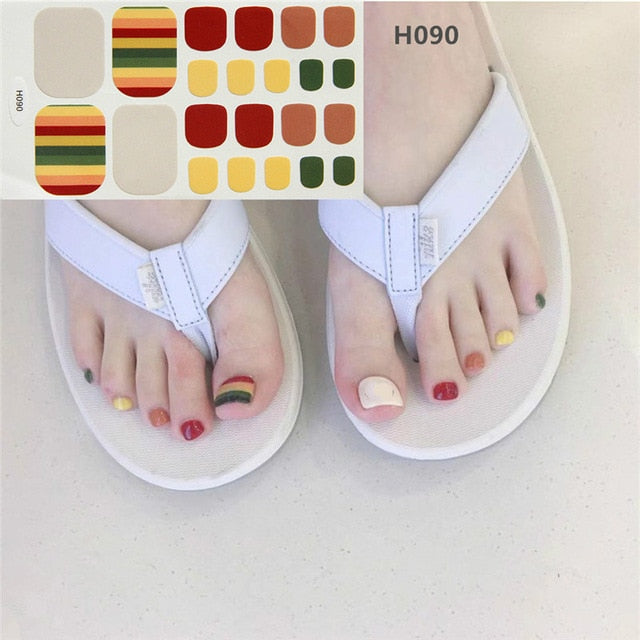 22Tips/Sheet Summer Toenail Stickers Waterproof Non-toxic Sticker Charming Full Toenail Wrap Supplies DIY Nail Art Tool Manicure
