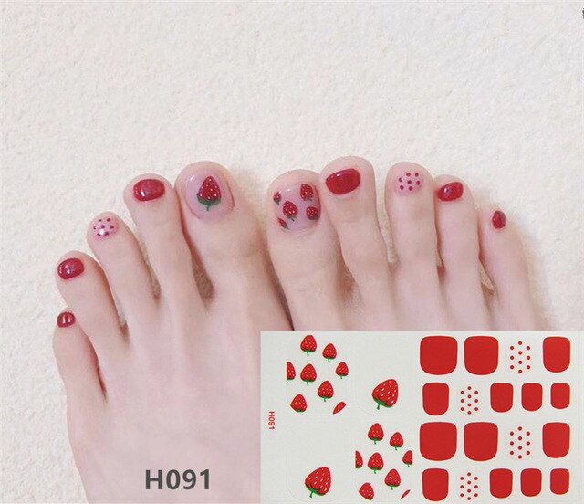 22Tips/Sheet Summer Toenail Stickers Waterproof Non-toxic Sticker Charming Full Toenail Wrap Supplies DIY Nail Art Tool Manicure