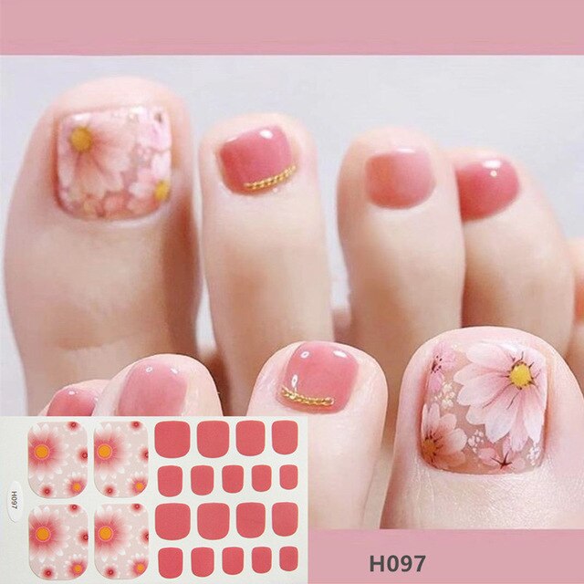 22Tips/Sheet Summer Toenail Stickers Waterproof Non-toxic Sticker Charming Full Toenail Wrap Supplies DIY Nail Art Tool Manicure