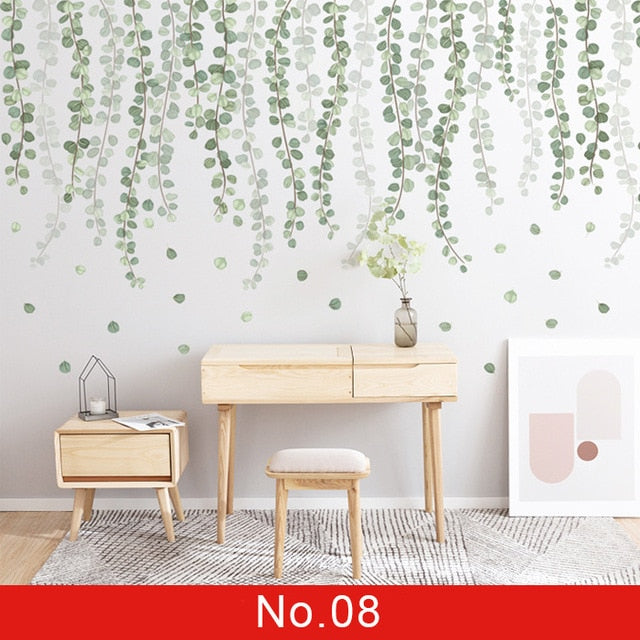 Nordic Green Leaf Weed Wall Sticker for Bedroom Living room Decor 3D Tile Stickers Vinyl Wall Decals wallpaper Home Decoration