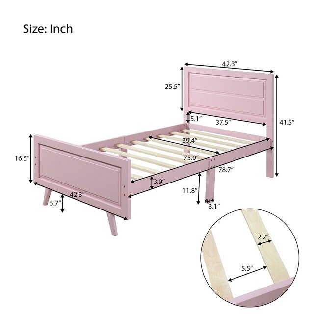 Pink Bed Frame Bedroom Furniture Wood Platform Bed With Headboard Home Furniture Ship From USA Warehouse Modern Bed Frame