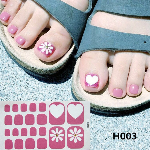 Lamemoria 1pc Toe Nail Sticker H Series Glitter Summer Style Flower Tips Manicure Full Toenail Art Supplies Foot Decal for Women