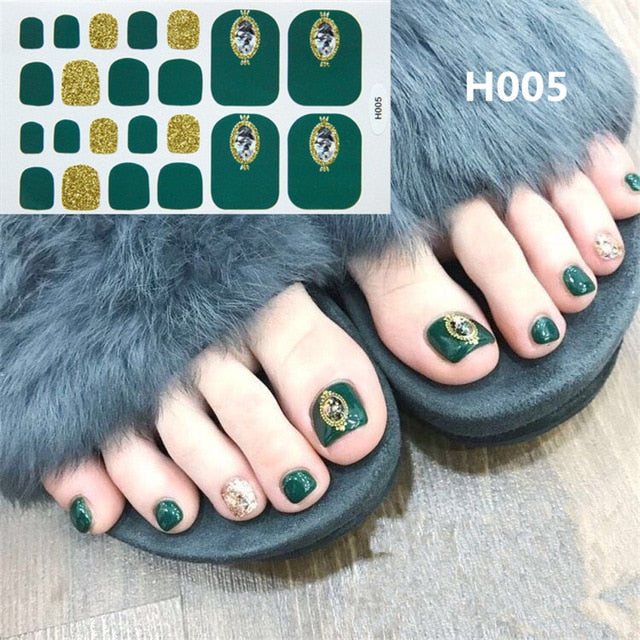 Lamemoria 1pc Toe Nail Sticker H Series Glitter Summer Style Flower Tips Manicure Full Toenail Art Supplies Foot Decal for Women