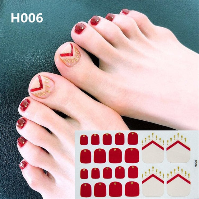 Lamemoria 1pc Toe Nail Sticker H Series Glitter Summer Style Flower Tips Manicure Full Toenail Art Supplies Foot Decal for Women