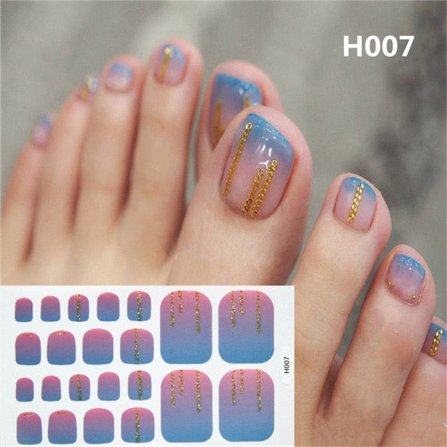 Lamemoria 1pc Toe Nail Sticker H Series Glitter Summer Style Flower Tips Manicure Full Toenail Art Supplies Foot Decal for Women