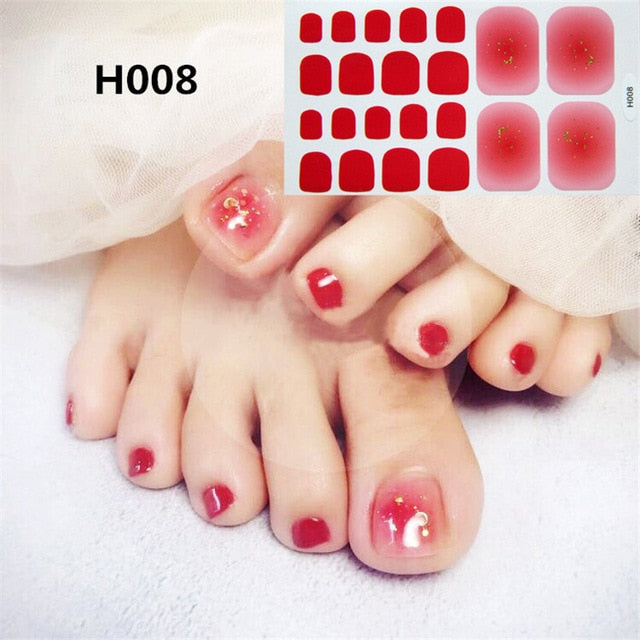 Lamemoria 1pc Toe Nail Sticker H Series Glitter Summer Style Flower Tips Manicure Full Toenail Art Supplies Foot Decal for Women