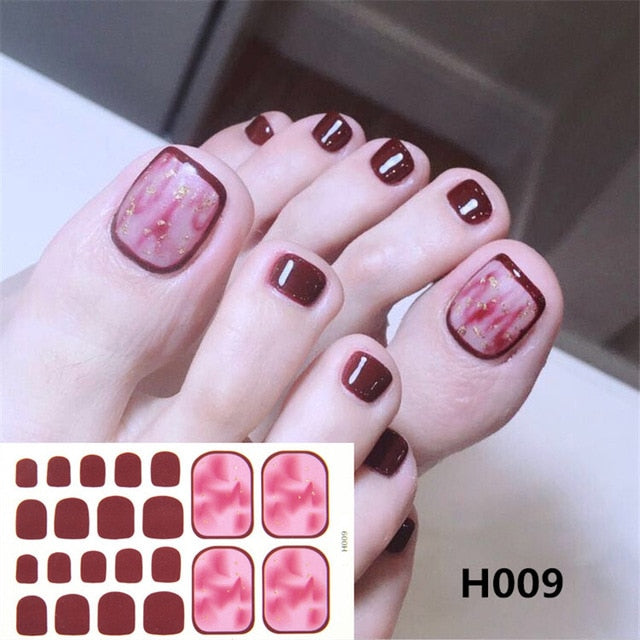 Lamemoria 1pc Toe Nail Sticker H Series Glitter Summer Style Flower Tips Manicure Full Toenail Art Supplies Foot Decal for Women