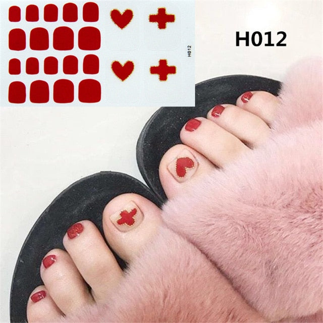 Lamemoria 1pc Toe Nail Sticker H Series Glitter Summer Style Flower Tips Manicure Full Toenail Art Supplies Foot Decal for Women