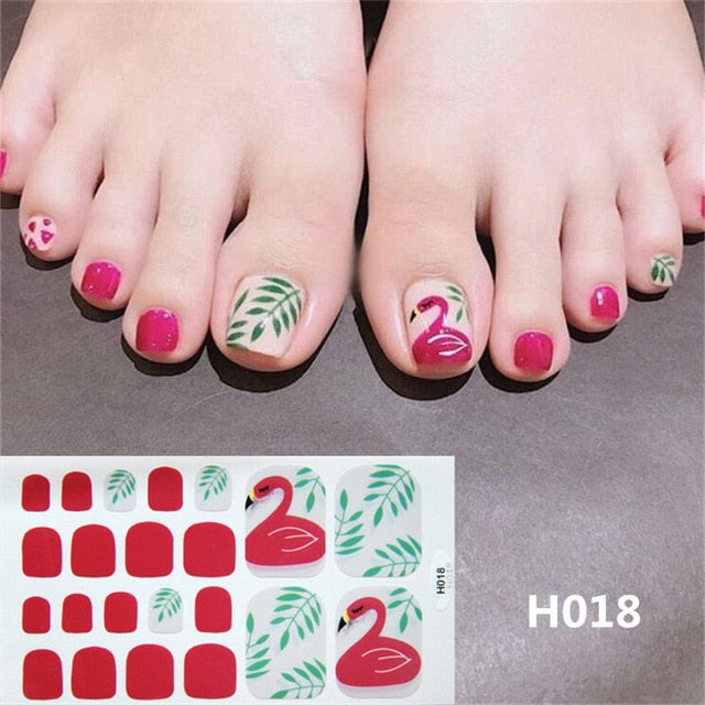 Lamemoria 1pc Toe Nail Sticker H Series Glitter Summer Style Flower Tips Manicure Full Toenail Art Supplies Foot Decal for Women