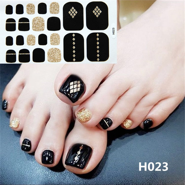 Lamemoria 1pc Toe Nail Sticker H Series Glitter Summer Style Flower Tips Manicure Full Toenail Art Supplies Foot Decal for Women