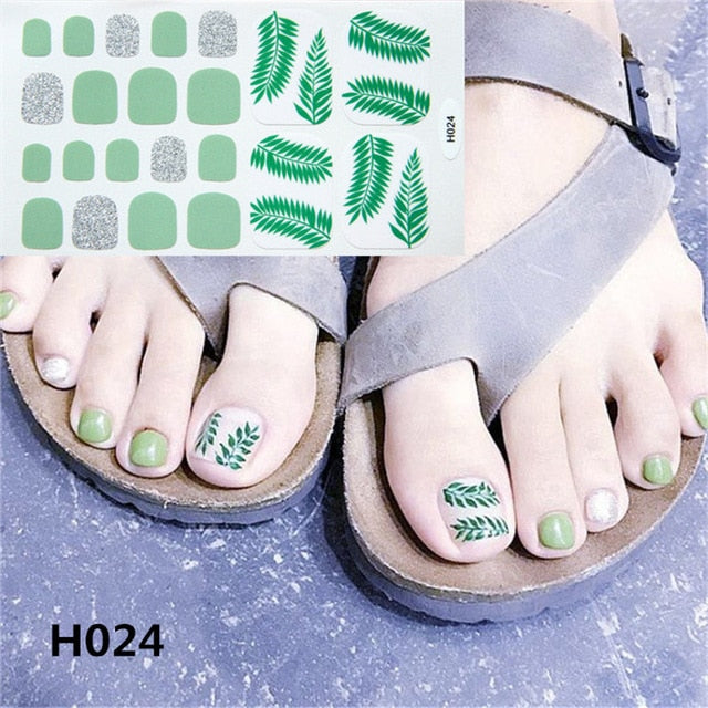 Lamemoria 1pc Toe Nail Sticker H Series Glitter Summer Style Flower Tips Manicure Full Toenail Art Supplies Foot Decal for Women