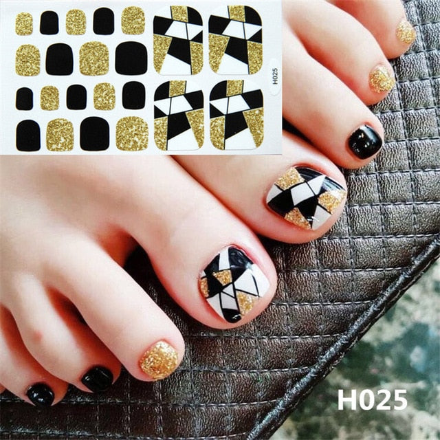 Lamemoria 1pc Toe Nail Sticker H Series Glitter Summer Style Flower Tips Manicure Full Toenail Art Supplies Foot Decal for Women