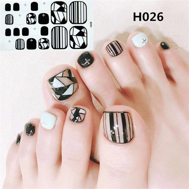 Lamemoria 1pc Toe Nail Sticker H Series Glitter Summer Style Flower Tips Manicure Full Toenail Art Supplies Foot Decal for Women