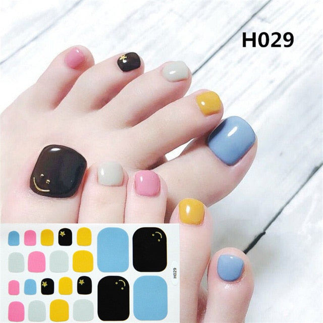 Lamemoria 1pc Toe Nail Sticker H Series Glitter Summer Style Flower Tips Manicure Full Toenail Art Supplies Foot Decal for Women
