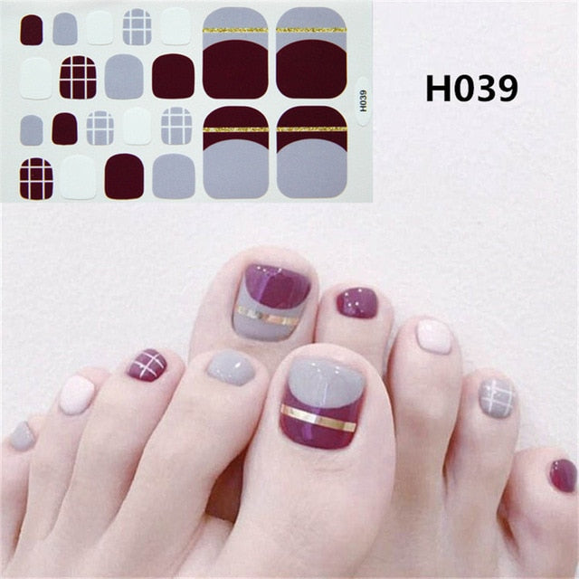Lamemoria 1pc Toe Nail Sticker H Series Glitter Summer Style Flower Tips Manicure Full Toenail Art Supplies Foot Decal for Women