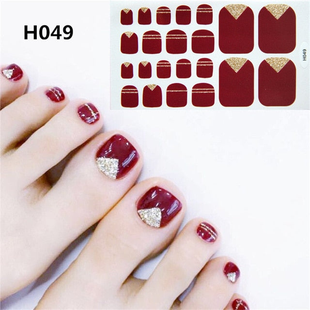 Lamemoria 1pc Toe Nail Sticker H Series Glitter Summer Style Flower Tips Manicure Full Toenail Art Supplies Foot Decal for Women