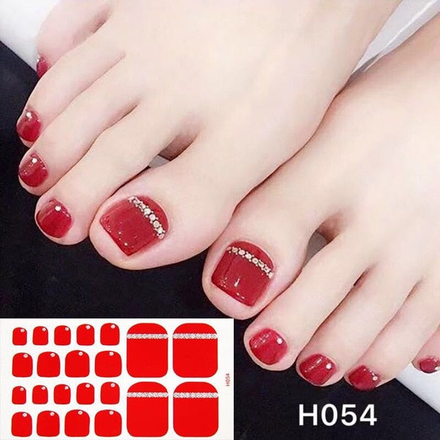 Lamemoria 1pc Toe Nail Sticker H Series Glitter Summer Style Flower Tips Manicure Full Toenail Art Supplies Foot Decal for Women
