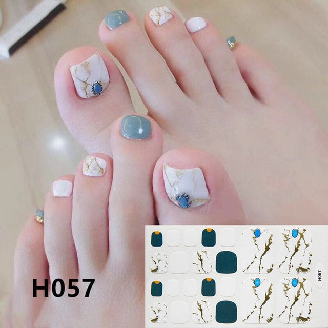 Lamemoria 1pc Toe Nail Sticker H Series Glitter Summer Style Flower Tips Manicure Full Toenail Art Supplies Foot Decal for Women