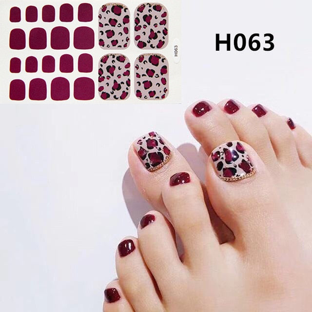 Lamemoria 1pc Toe Nail Sticker H Series Glitter Summer Style Flower Tips Manicure Full Toenail Art Supplies Foot Decal for Women