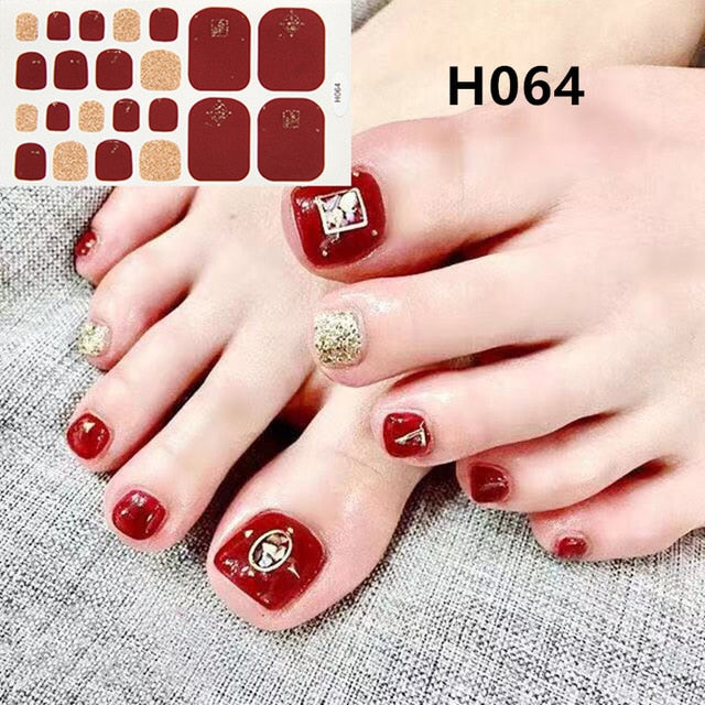 Lamemoria 1pc Toe Nail Sticker H Series Glitter Summer Style Flower Tips Manicure Full Toenail Art Supplies Foot Decal for Women