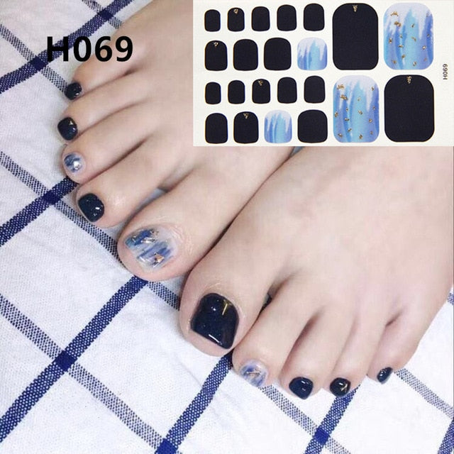 Lamemoria 1pc Toe Nail Sticker H Series Glitter Summer Style Flower Tips Manicure Full Toenail Art Supplies Foot Decal for Women