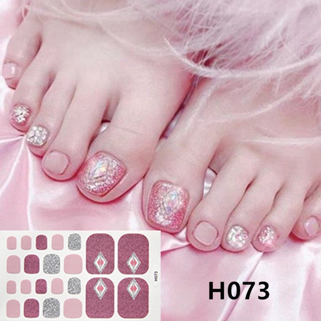 Lamemoria 1pc Toe Nail Sticker H Series Glitter Summer Style Flower Tips Manicure Full Toenail Art Supplies Foot Decal for Women