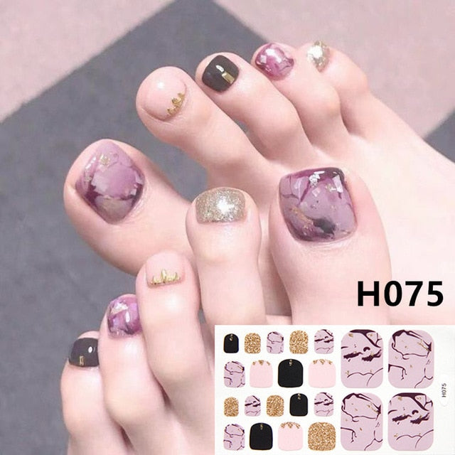 Lamemoria 1pc Toe Nail Sticker H Series Glitter Summer Style Flower Tips Manicure Full Toenail Art Supplies Foot Decal for Women