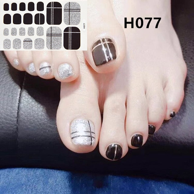 Lamemoria 1pc Toe Nail Sticker H Series Glitter Summer Style Flower Tips Manicure Full Toenail Art Supplies Foot Decal for Women