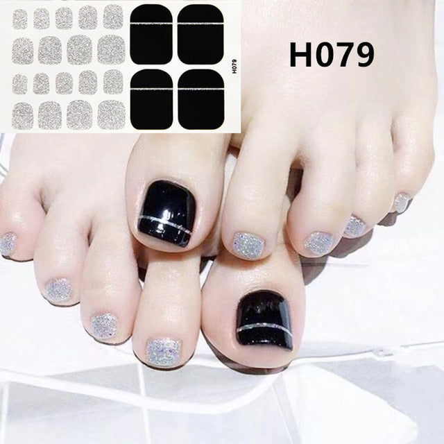 Lamemoria 1pc Toe Nail Sticker H Series Glitter Summer Style Flower Tips Manicure Full Toenail Art Supplies Foot Decal for Women