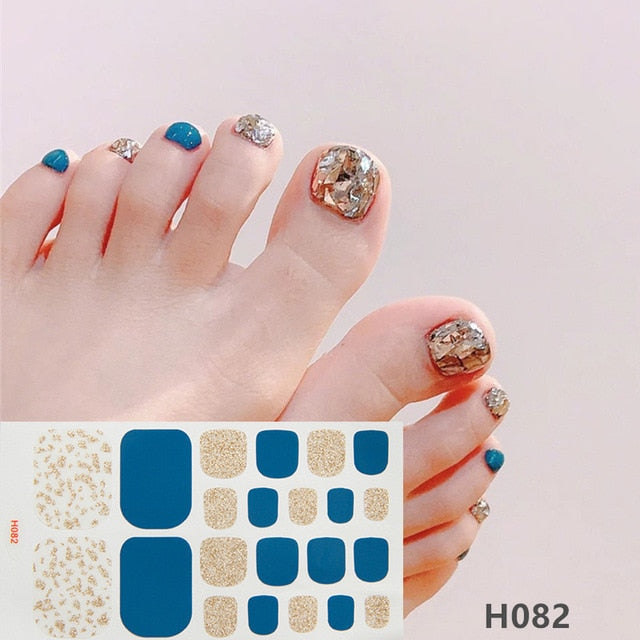 Lamemoria 1pc Toe Nail Sticker H Series Glitter Summer Style Flower Tips Manicure Full Toenail Art Supplies Foot Decal for Women