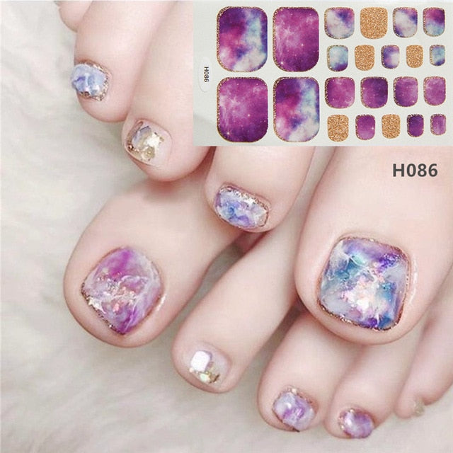 Lamemoria 1pc Toe Nail Sticker H Series Glitter Summer Style Flower Tips Manicure Full Toenail Art Supplies Foot Decal for Women
